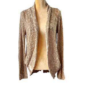 Roxy Women's Tan White Open Knit Cardigan Sweater Size Large